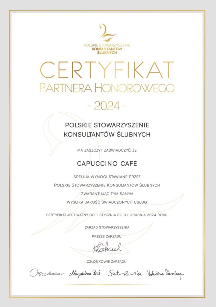 Capuccino Cafe certyfikat 2024